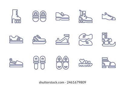 Shoes line icon set. Editable stroke. Vector illustration. Containing sport shoes, shoes, high heels, sneakers, slippers, boot, sandal, heeled, ice skating.