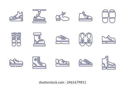 Shoes line icon set. Editable stroke. Vector illustration. Containing d, running shoes, snow boot, shoes, sneakers, sneaker, converse, ballet, soccer shoe, shoe, tap shoes.