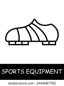 Shoes line icon. Sports equipment, hockey stick, basketball, tennis racket, volleyball, boxing gloves, barbell, dumbbells, jump rope, skis. Vector line icon for business and advertising