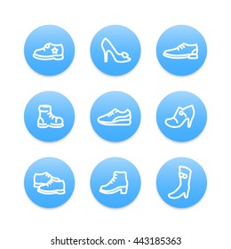 Shoes line icons, heels, boots, sports shoes, trainers, thick outline