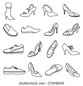 shoes line icons set