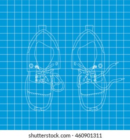 Shoes in a line on blue background. Line vector 
