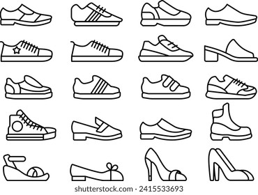 Colección de iconos del vector de línea de zapatos