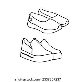Shoes line vector icons design.Sneakers and women shoes, footwear linear icons. 
