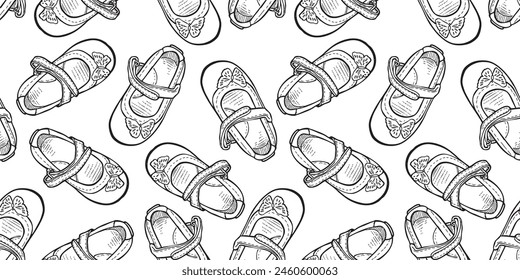 Shoes little girl fashion,seamless pattern contour vector hand drawings, background,wallpaper,paper