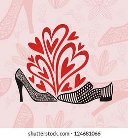 Shoes love heart background vector illustration