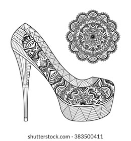 Shoes with Mandala. Vintage decorative elements. Oriental pattern, vector illustration. Islam, Arabic, Indian, turkish, pakistan, chinese, ottoman motifs