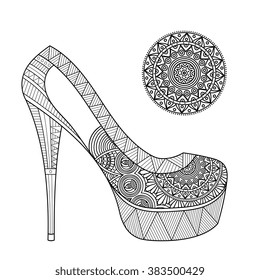 Shoes with Mandala. Vintage decorative elements. Oriental pattern, vector illustration. Islam, Arabic, Indian, turkish, pakistan, chinese, ottoman motifs