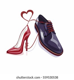 Shoes for men and women on a white background with a heart