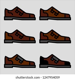 Shoes model men. illustration set of various mens shoes vector icons.