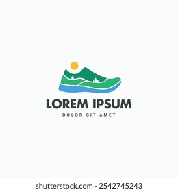 Shoes mountain nature logo. Modern colorful icon vector illustration
