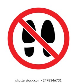 Shoes not allowed sign red prohibited ban symbol in red and black color vector illustration. Shoes, sandals and slippers not allowed.