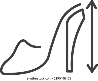 Shoes on heels measurement of length, dimensions and size chart for client in shops or stores. Accessories and clothes on market. Isolated icon, line art minimalist label. Vector in flat style