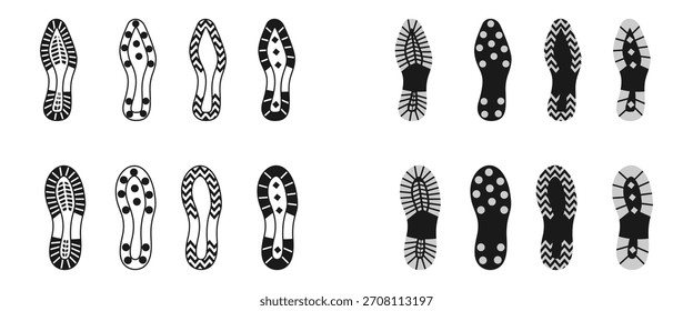Ilustración vectorial del conjunto del icono de la suela de los zapatos aislada en el fondo blanco.