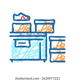 shoes packaging conveyor doodle icon sketch vector. shoes packaging conveyor sign. isolated symbol illustration