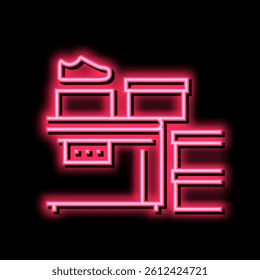 shoes packaging conveyor neon light sign vector. shoes packaging conveyor sign. isolated symbol illustration