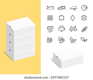 Shoes packing carton box mockup. Vector illustration on colour background. Taking your 2D designs into 3D. Ready for your design. EPS10.	