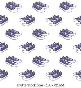 Shoes pattern on white background. Sportwear ultra violet keds, everyday footwear clothing. Low keds, footwear for sport and casual look vector. illustration.