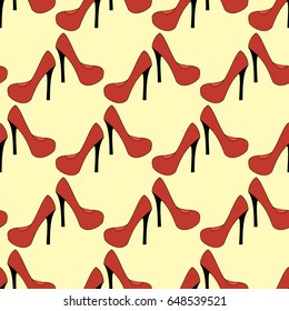 Shoes pattern on the yellow background. Vector illustration