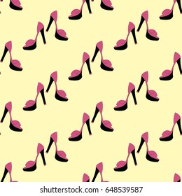 Shoes pattern on the yellow background. Vector illustration