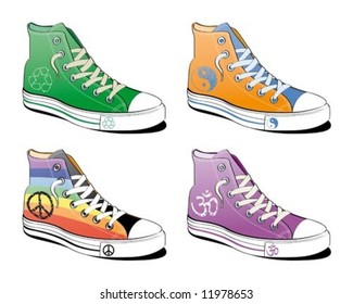 Shoes with peace symbol isolated on white background