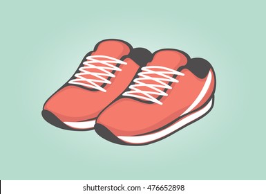 Shoes. Peach echo sneakers. Vector illustration
