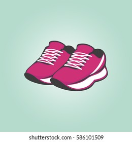 Shoes. Pink Yarrow color sneakers. Vector illustration