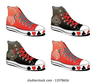 Shoes with poker symbol isolated on white background