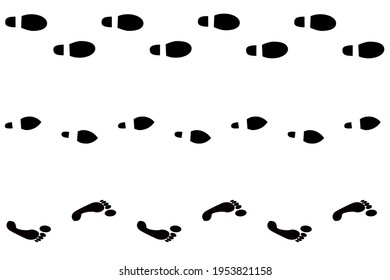 shoes prints and footprints on white background