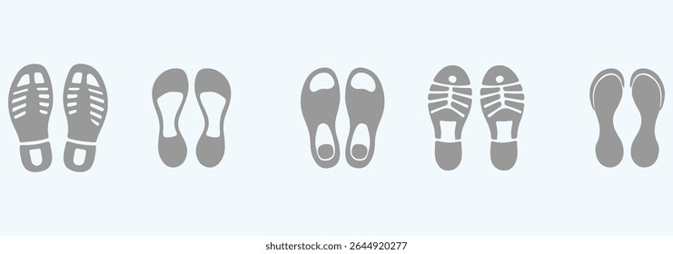 Shoes prints icon vector set. Footprints illustration sign collection. Human shoeprint vector silhouette.