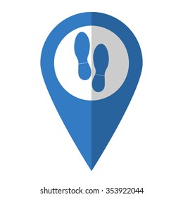 Shoes prints - vector icon; blue map  pointer