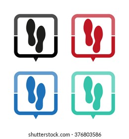 Shoes prints - vector icon; map pointer;  message bubble