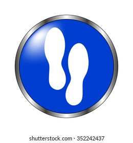Shoes prints - vector icon on the blue button