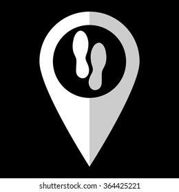 Shoes prints - white vector icon;  map pointer