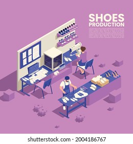 Shoes production poster with footwear quality symbols isometric vector illustration