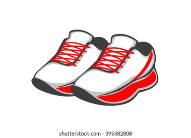 Shoes. Red and white sneakers on a white background. Vector illustration