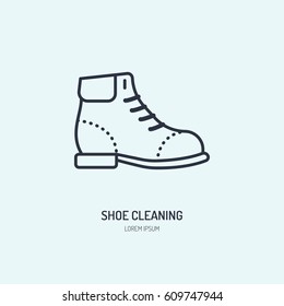 Shoes Repair Line Icon, Shoe Shine Logo. Leather Boots Cleaning Service Flat Sign, Illustration For Footwear Shop.