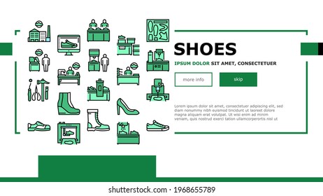 Shoes Repair Service Landing Web Page Header Banner Template Vector. Shoes Fixing And Production Equipment, Factory And Packaging, Design And Manufacturing Illustration