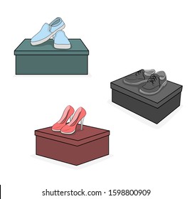 shoes sale. shoes are on the boxes. women's and men's shoes. vector illustration.