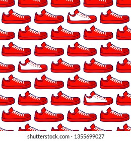 Shoes seamless pattern, fabric textile, summer sport shoes, wallpaper background. Vector illustration.
