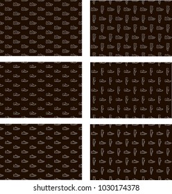 Shoes seamless pattern on black background. 3 Male shoe patterns. Simple illustration of male shoe vector pattern for web and packaging.