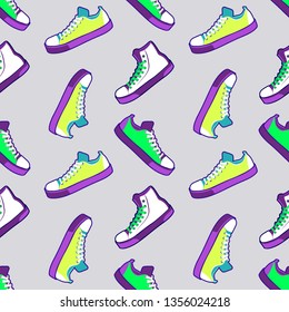 Shoes seamless pattern, wallpaper background, fabric textile, print. Vector illustration.