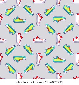 Shoes seamless pattern, wallpaper background, fabric textile, print. Vector illustration.