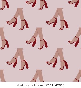 Shoes seamless pattern. Women's legs. Stylish and fashionable High-heeled red shoes in walking movement icon  isolated. vector. Women's Shoes footwear. Fashion, style, shopping, shoe store