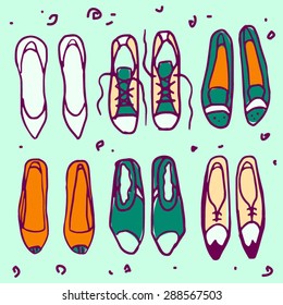 Shoes seamless vector pattern. Fashionable vintage