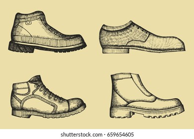 Shoes set of hand drawings. vector illustration