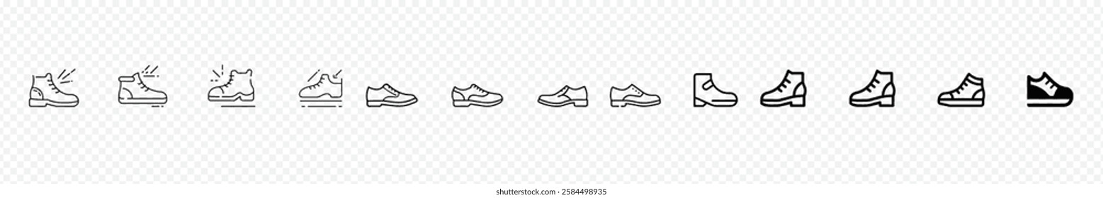 Shoes set icon. Leather shoe icon, Collection of shoes in doodle style. silhouette Shoes or Sneakers Icon Set, Footwear Icons