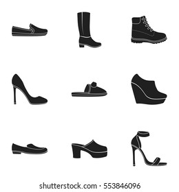 Shoes set icons in black style. Big collection of shoes vector symbol stock illustration