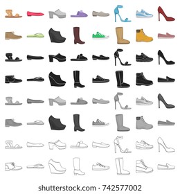 Shoes set icons in cartoon style. Big collection of shoes vector symbol stock illustration