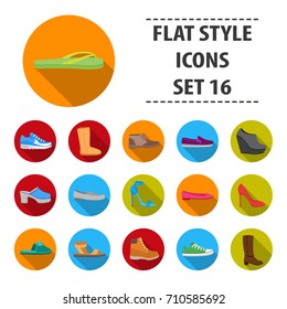 Shoes set icons in flat style. Big collection shoes vector symbol stock illustration